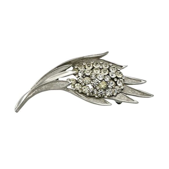 Trifari Jewelry - Vintage Crown Trifari Rhinestone Brooch Pin Signed Floral Silver Tone